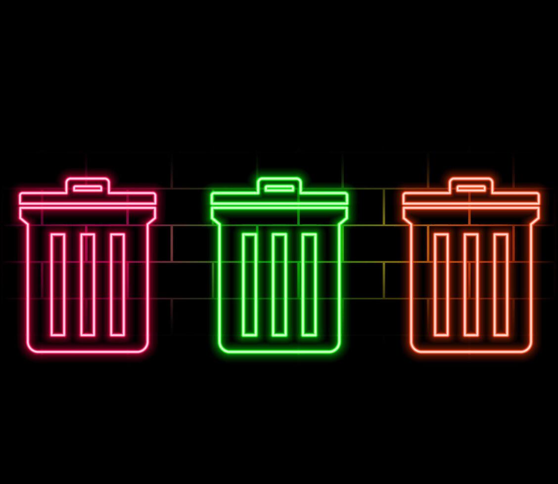 Neon recycle bin icon. trash neon icon. Glowing neon line Recycle bin with recycle symbol icon isolated on black vector