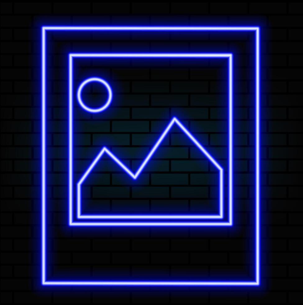 Simple picture icon. Linear symbol, thin outline. Neon style. Light decoration icon. Bright electric. vector
