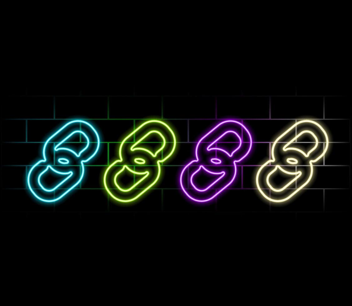 Simple link icon, metal chain, hyperlink symbol. Orange neon style on black background. Light linear icon with editable. vector