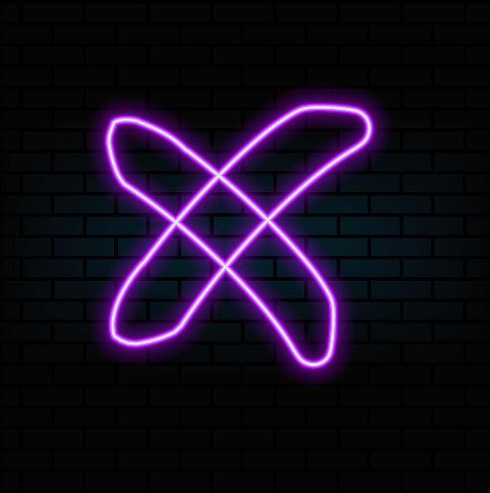 Outline neon cross mark icon. Glowing neon error sign, cancel and reject, X pictogram. Incorrect select, cancel cross mark, disapprove request, notice refuse, wrong answer and mistake. icon vector