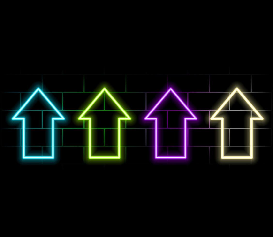 Swipe up neon sign. Glowing neon arrow pointer isolated. Realistic glowing Bright neon arrow. Button vector