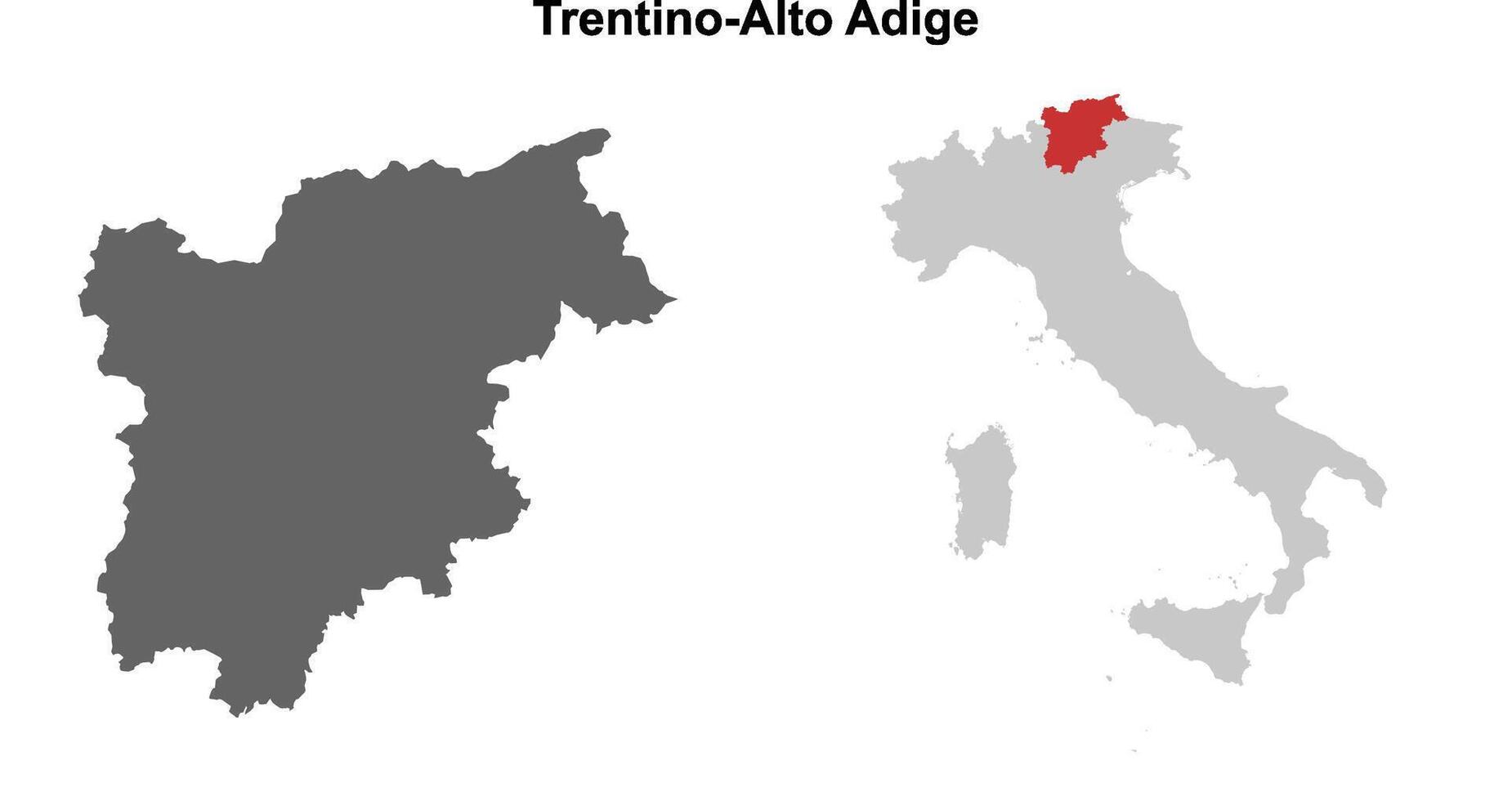 Trentino-Alto Adige blank outline map set vector