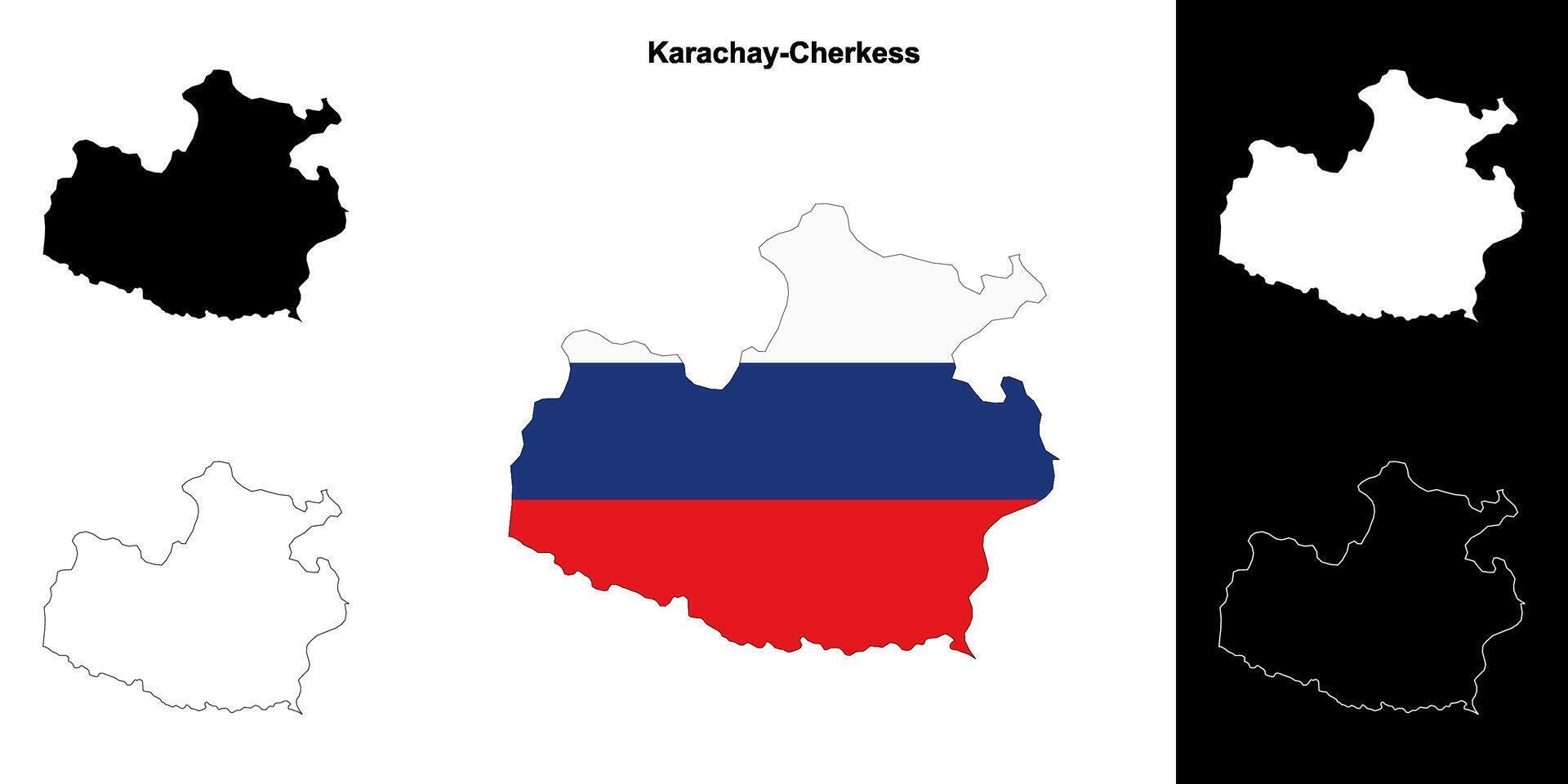 Karachay-Cherkess blank outline map set vector
