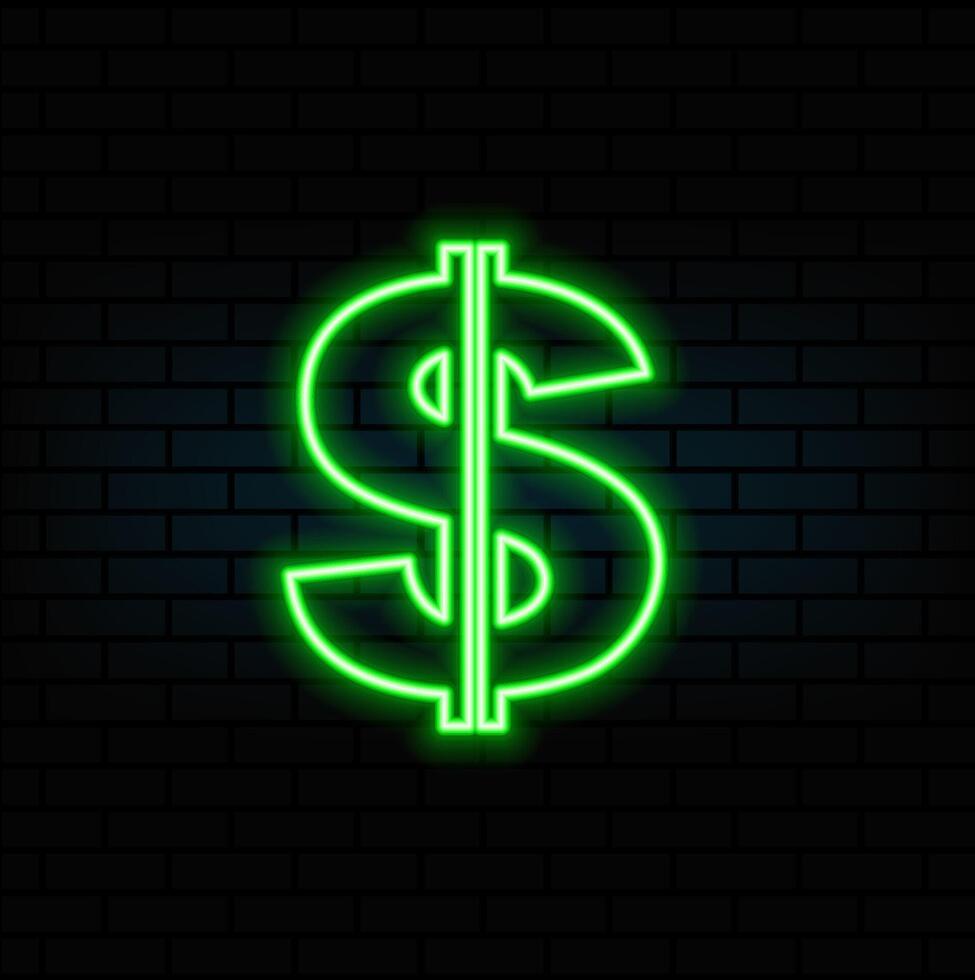 Neon glowing dollar icon. Dollar neon sign. Dollar icon. Illustration of a neon dollar sign isolated on a black vector