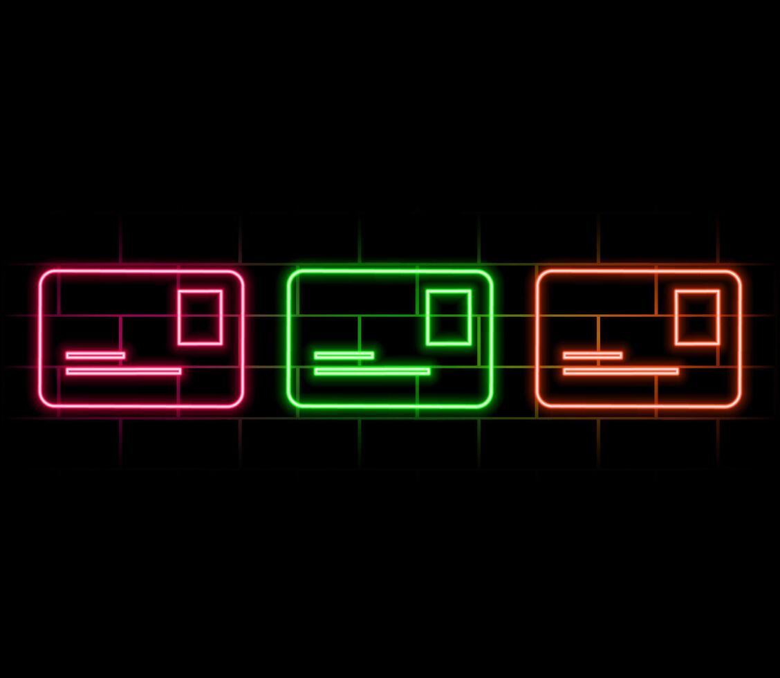 Neon bank card icon set. Payment methods vector