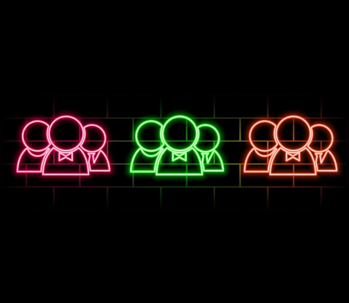 Outline neon community icon. Glowing neon team work and collaboration, social group pictogram. Business club and community, people, teamwork and partnership, company, user audience. vector