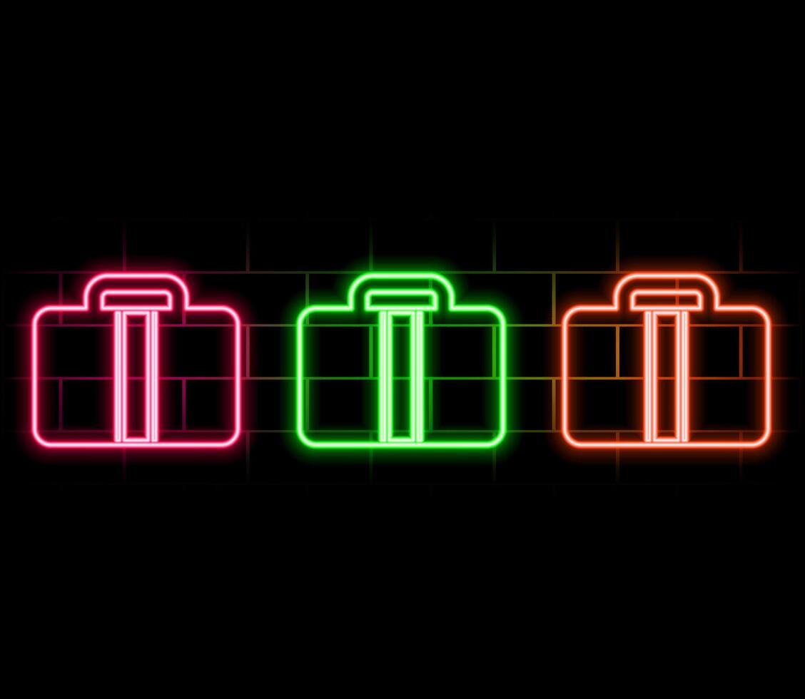 Neon briefcase icon. Glowing neon briefcase sign, outline suitcase in vivid colors. Business case, work diplomat, investment portfolio, fund holder. Icon set, sign, symbol for UI. vector