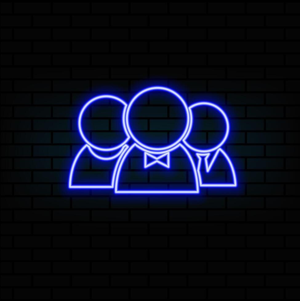 Outline neon community icon. Glowing neon team work and collaboration, social group pictogram. Business club and community, people, teamwork and partnership, company, user audience. vector