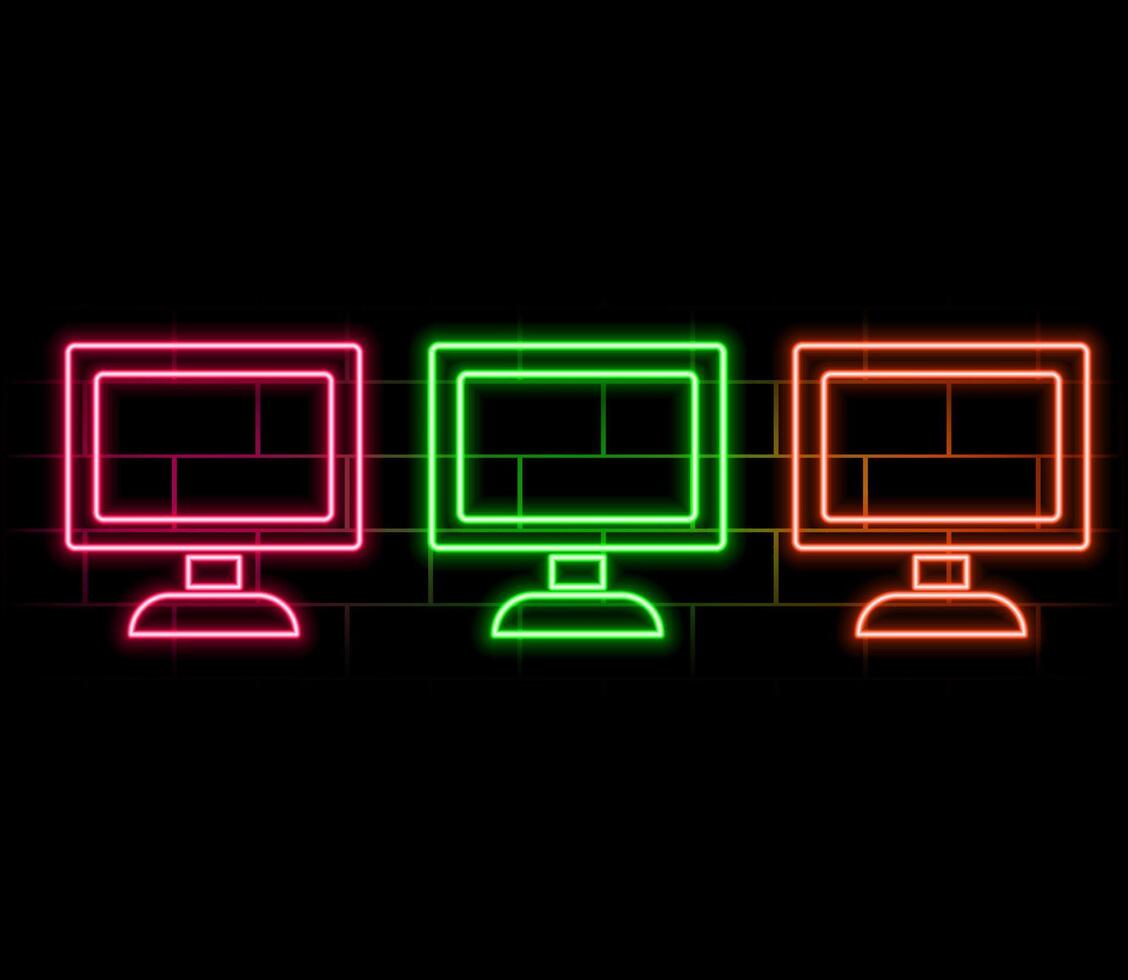 Pc monitor neon icon. Simple thin line, outline of computer parts icons for ui and ux, website or mobile vector