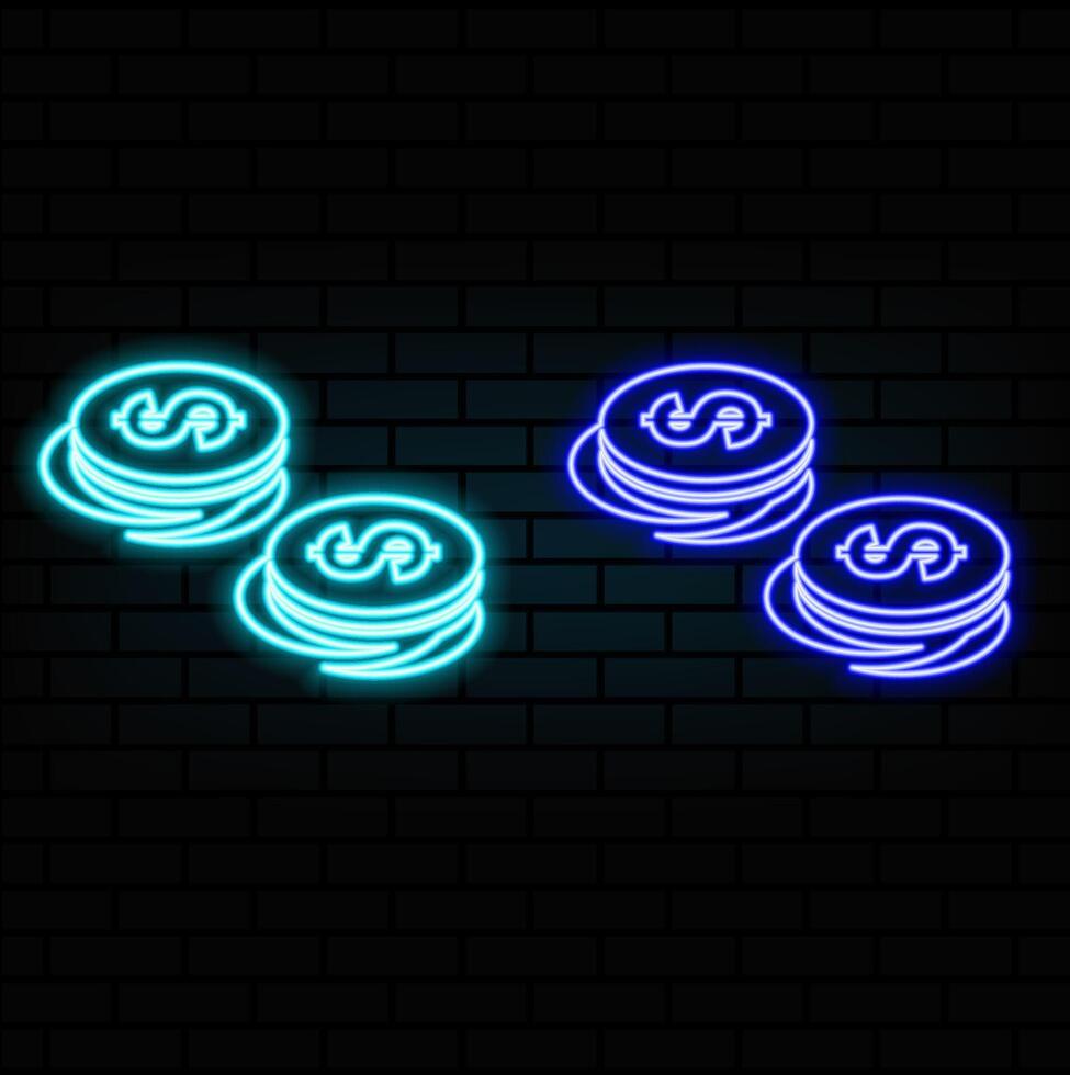 Outline neon dollar token icon. Glowing neon token frame with dollar sign, golden USDT coin pictogram. Digital USD token transaction, cryptocurrency exchange, virtual money wallet. vector