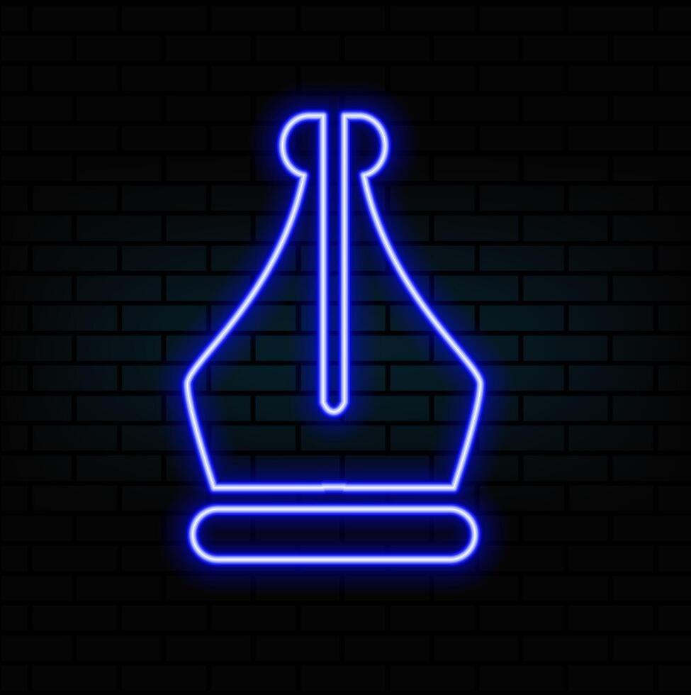 Glowing neon line Fountain pen nib icon isolated on brick wall background. Pen tool sign. Colorful outline vector