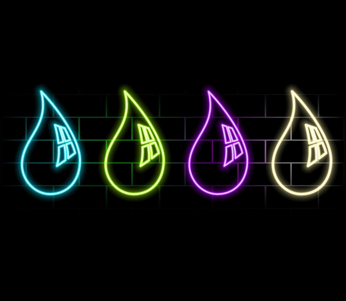 Blue and pink color glowing neon line Oil drop and water drop icon isolated on black background. illustration vector