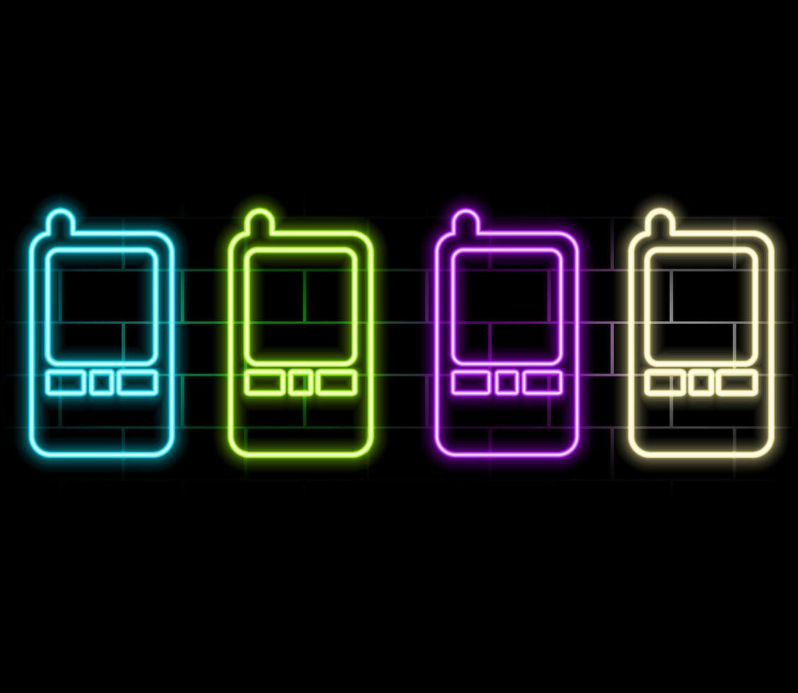 Glowing neon Smartphone, mobile phone icon isolated on white background. Black square vector