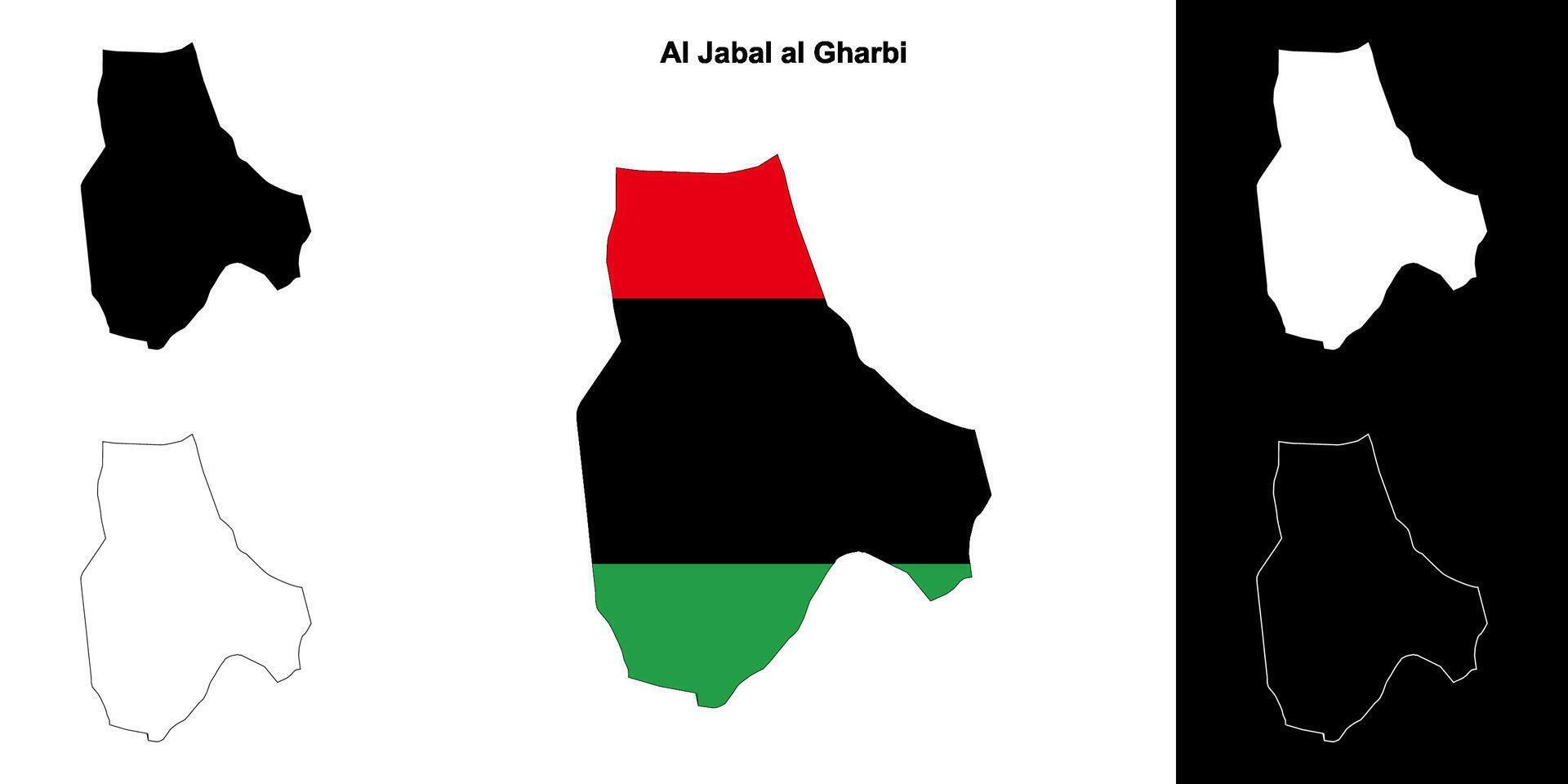 Al Jabal al Gharbi district outline map set vector