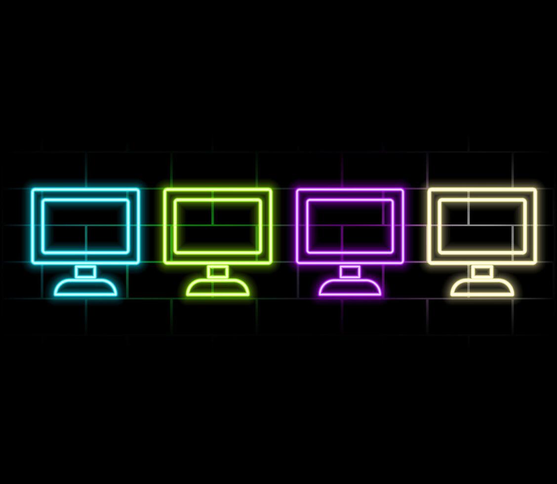 Pc monitor neon icon. Simple thin line, outline of computer parts icons for ui and ux, website or mobile vector