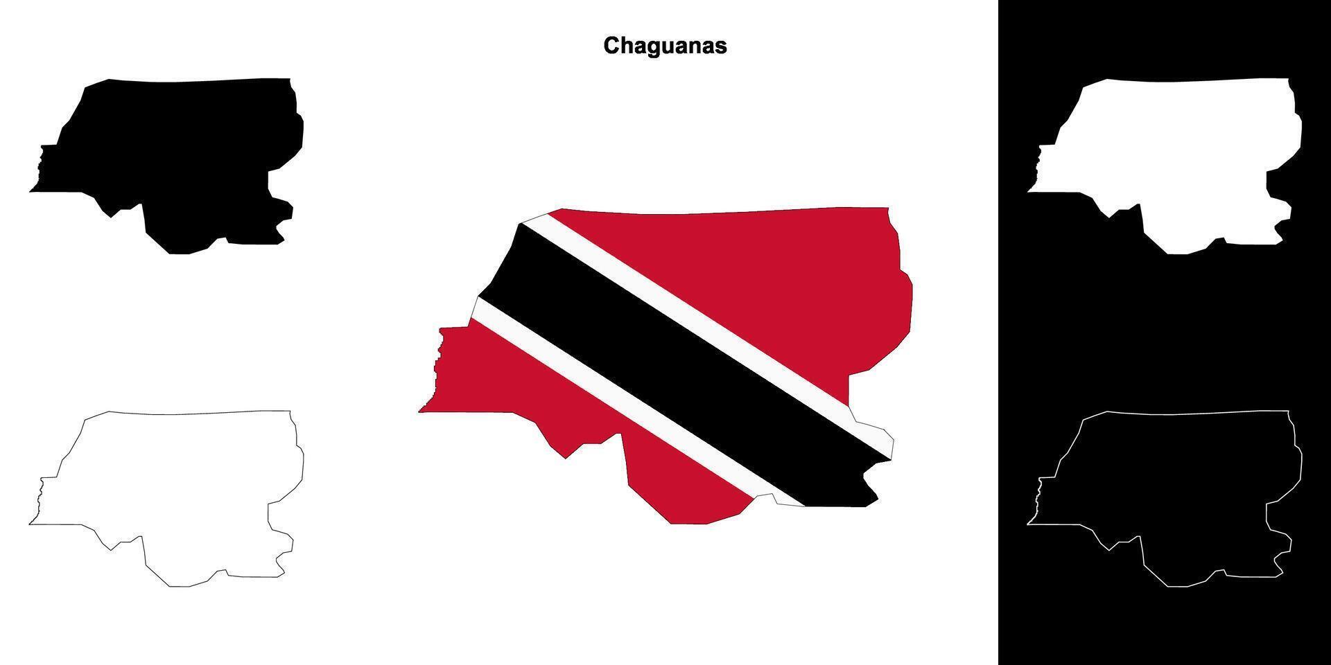 Chaguanas blank outline map set vector