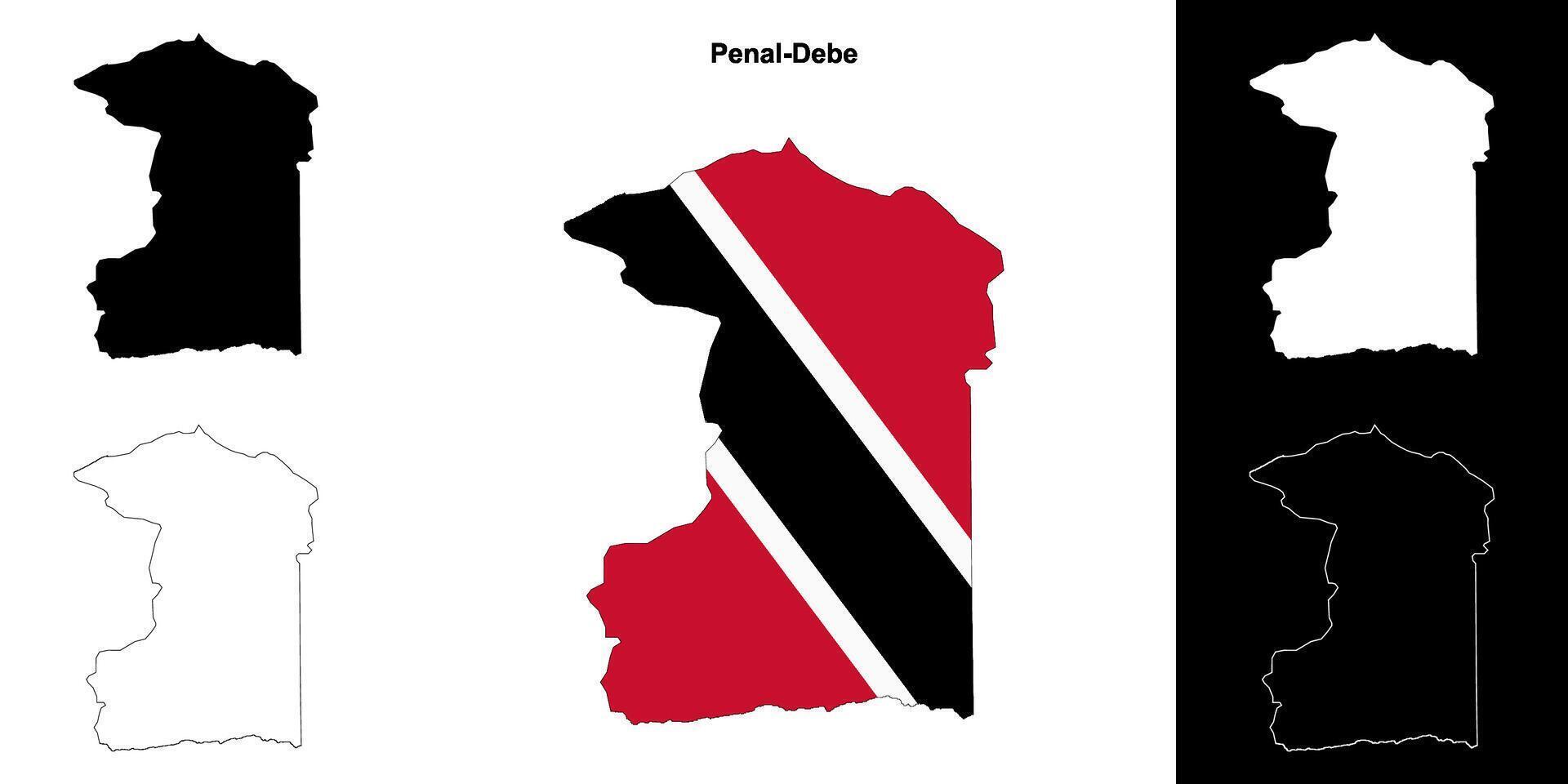 Penal-Debe blank outline map set vector