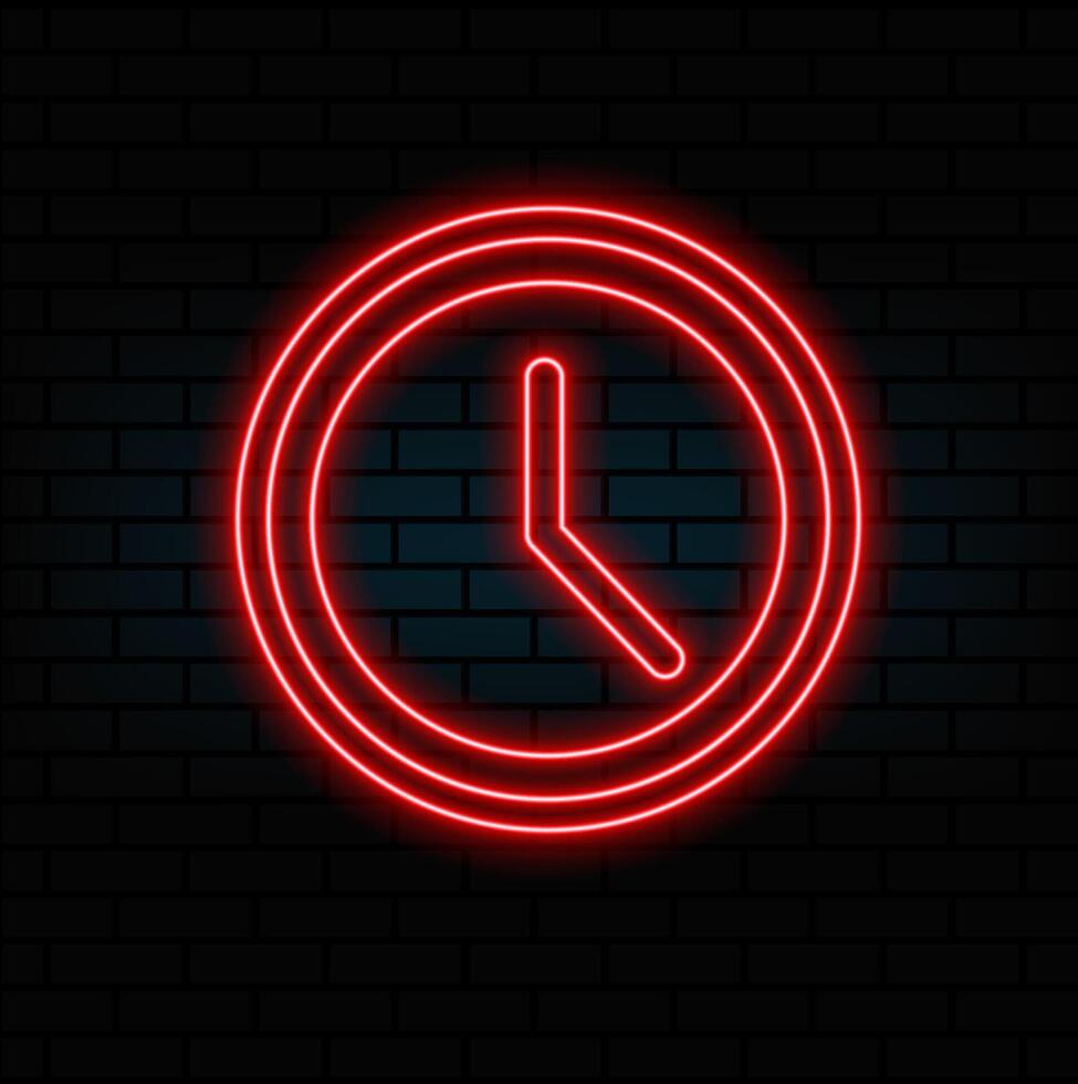 Glowing clock icon. Clock, time. Line clocks symbol isolated on black background. neon Clock icon symbol for your website design logo, app. Clock icon illustration..red vector