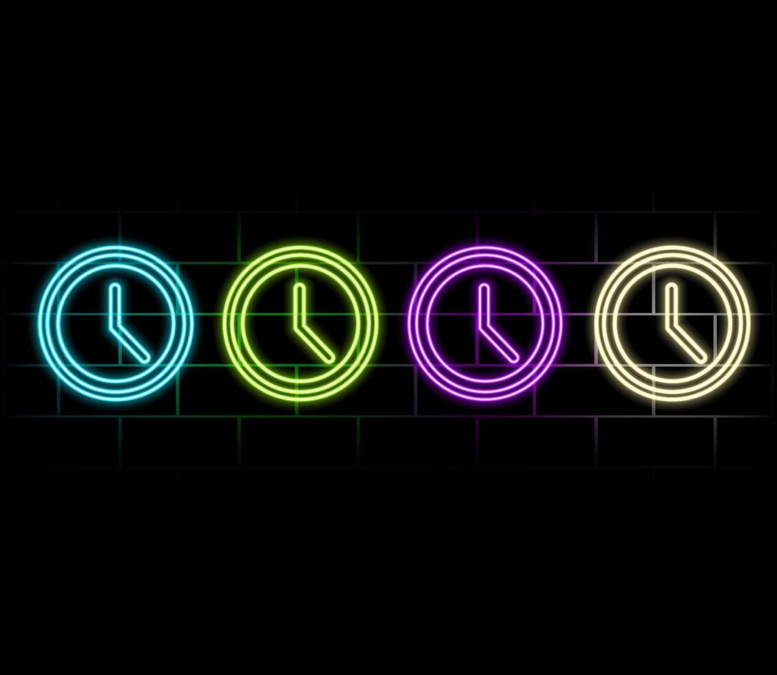 Glowing clock icon. Clock, time. Line clocks symbol isolated on black background. neon Clock icon symbol for your website design logo, app. Clock icon illustration..green vector