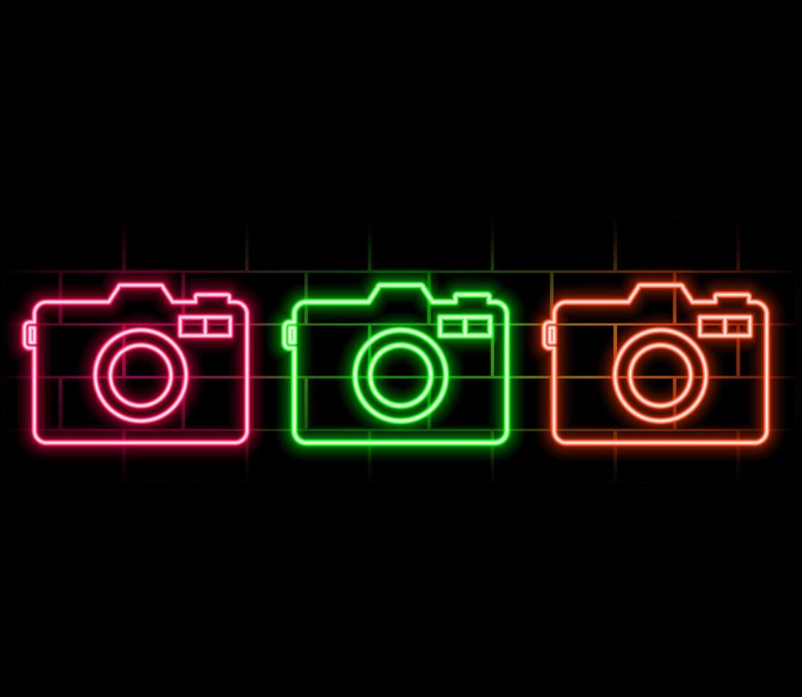 Photo Camera Neon Sign. Illustration of Photography Promotion..pink vector