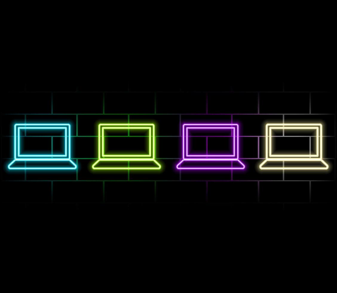 Laptop or notebook computer icon. Neon style. Light decoration icon. Bright electric symbol.green vector