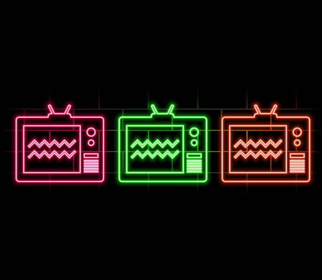 Glowing neon line Tv icon isolated on brick wall background. Television sign. Colorful outline concept. .pink vector