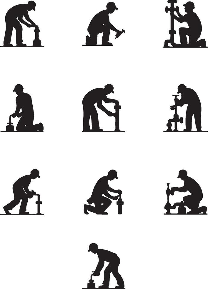 Plumber man silhouettes, Carpenter, Handyman silhouette vector