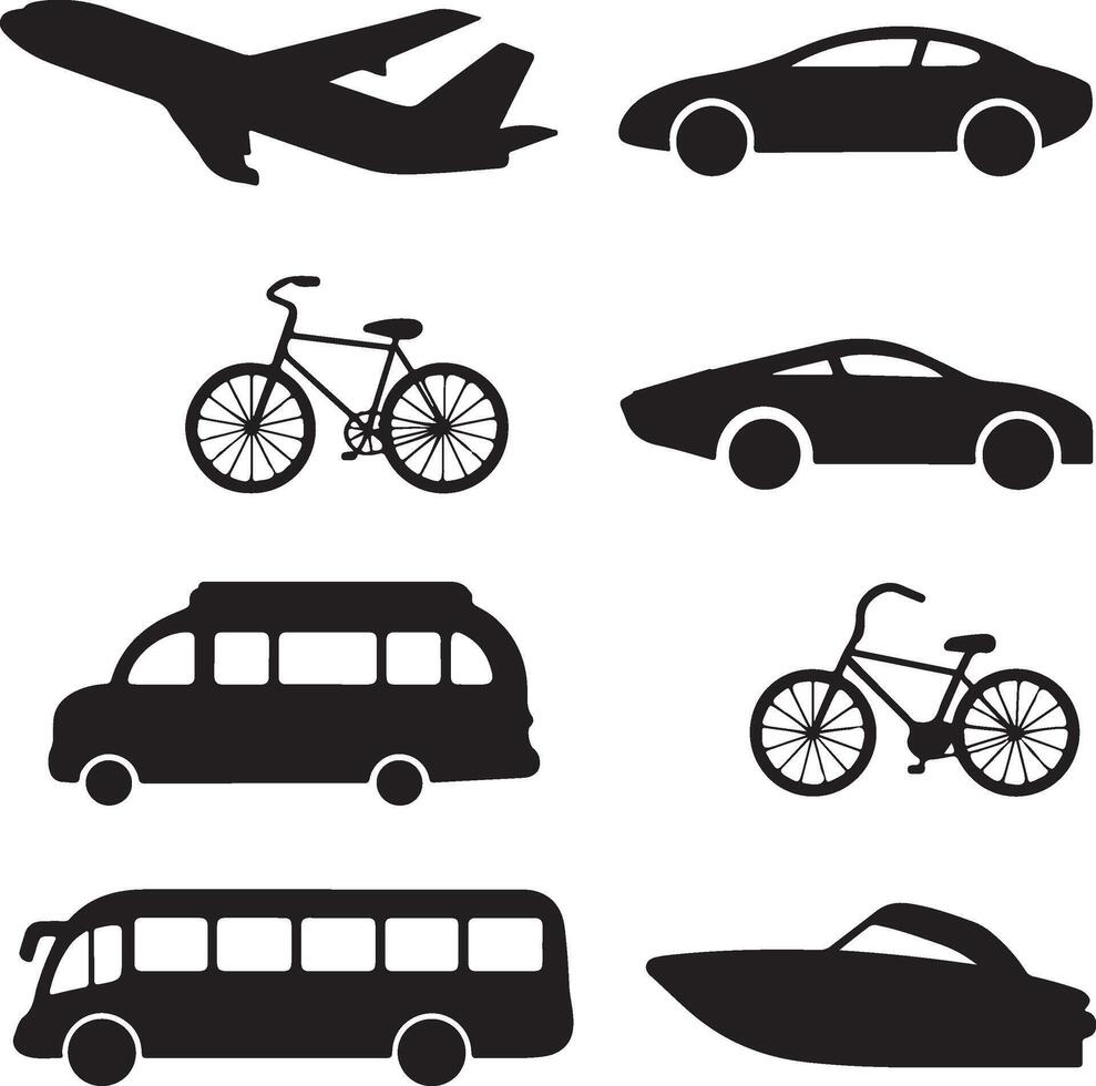 Black and white vehicle transport Icon Set vector