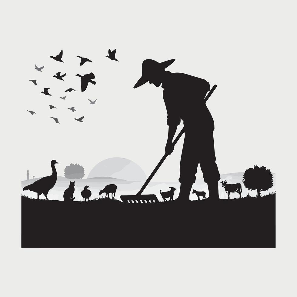 farmer in the field, silhouette vector