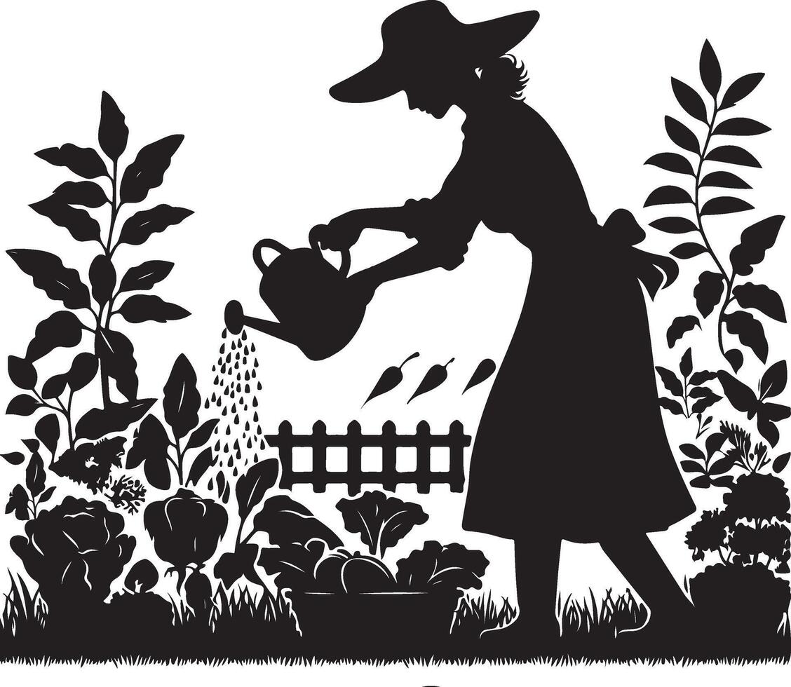 Gardener Watering Silhouette vector