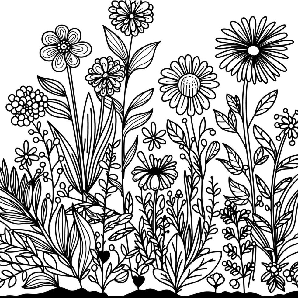 Beautiful sun flower drawing. High detail of art coloring page. Black and white illustration. Fit for coloring book, cover, background, element, poster, banner. Eps 10. vector