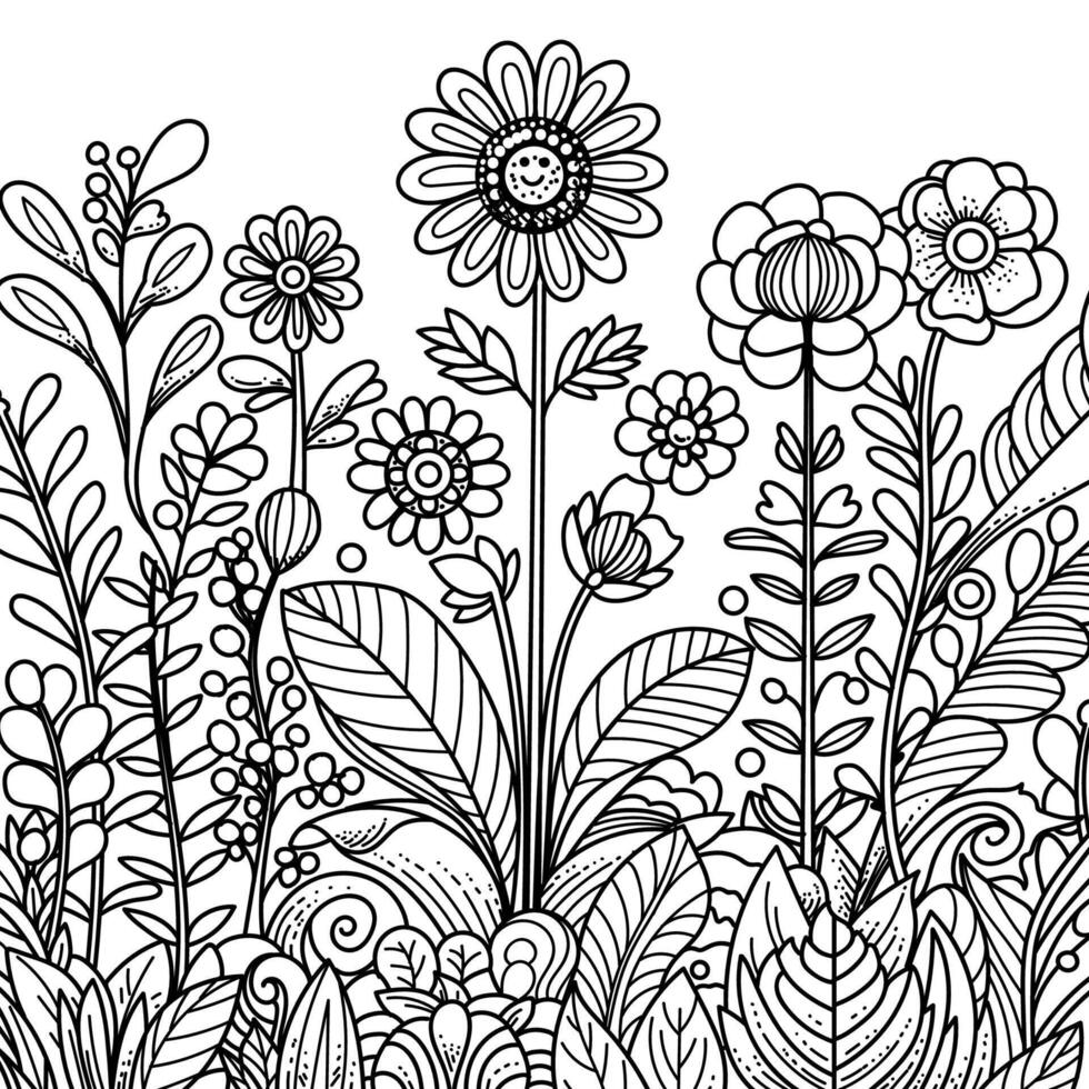 A sun flower drawing. High detail of art coloring page. Black and white illustration. Fit for coloring book, cover, background, element, poster, banner. Eps 10. vector