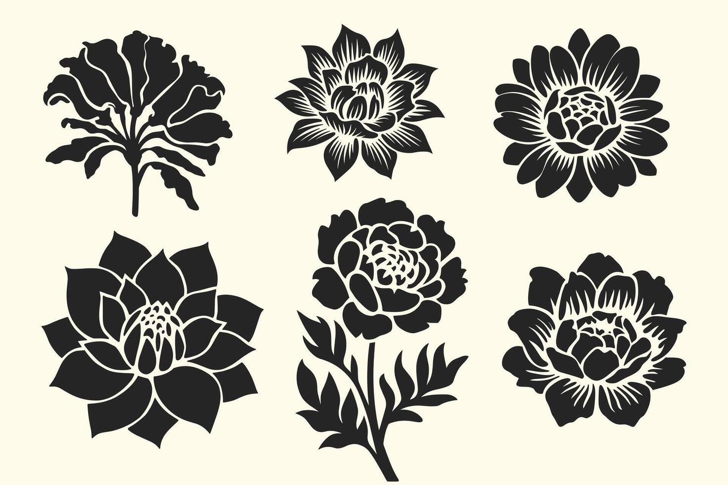 Set of Flowers silhouette Illustration, floral elements, invitation cards ornaments vector
