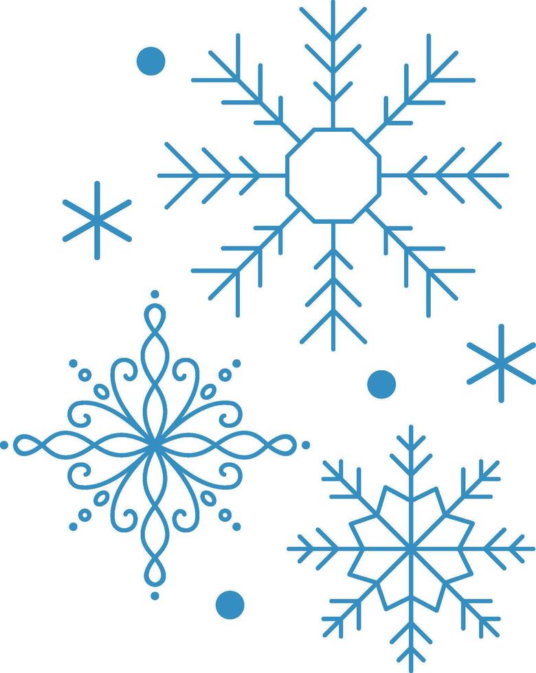 Winter snow icon with blue snowflakes on a white background. Festive Christmas banner, New Year card. Symbol of frosty whether and happy holidays. illustration vector