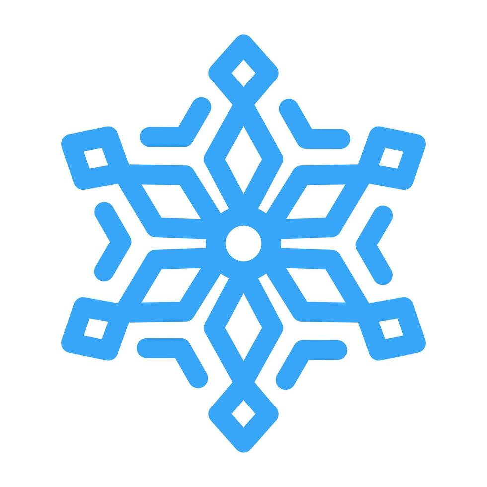 Blue Snowflake icon for snow design and pattern. line Christmas element isolated on white background. Freeze symbol Snow. Ice crystal graphic. Simple shape illustration vector