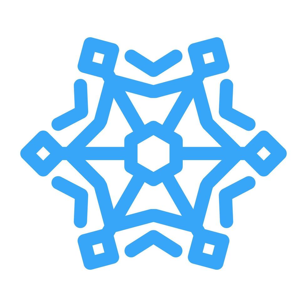 Blue Snowflake icon for snow design and pattern. line Christmas element isolated on white background. Freeze symbol Snow. Ice crystal graphic. Simple shape illustration vector