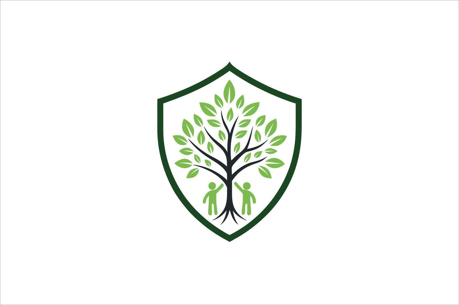 tree shield logo and human icon vector