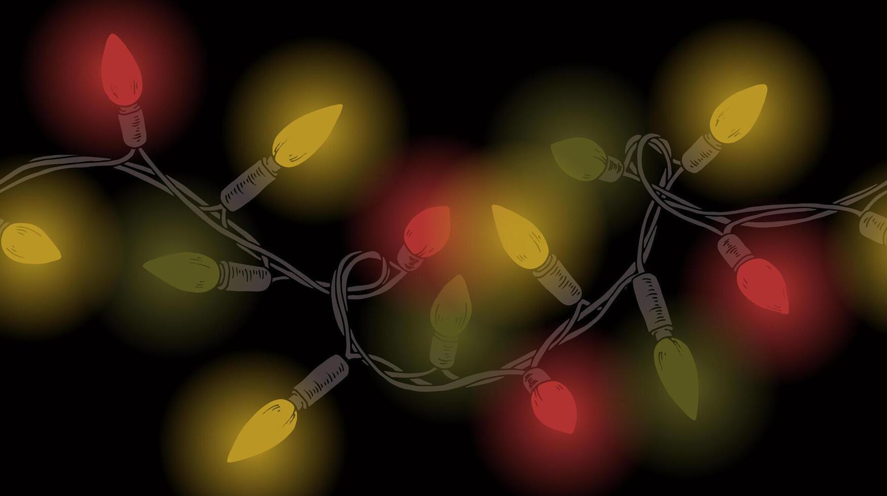 Navidad luces sin costura borde. contorno ilustración. mano dibujado Clásico fiesta guirnalda. Navidad decoración línea Arte. dibujo cuerda de bombillas antecedentes para nuevo año decoración vector