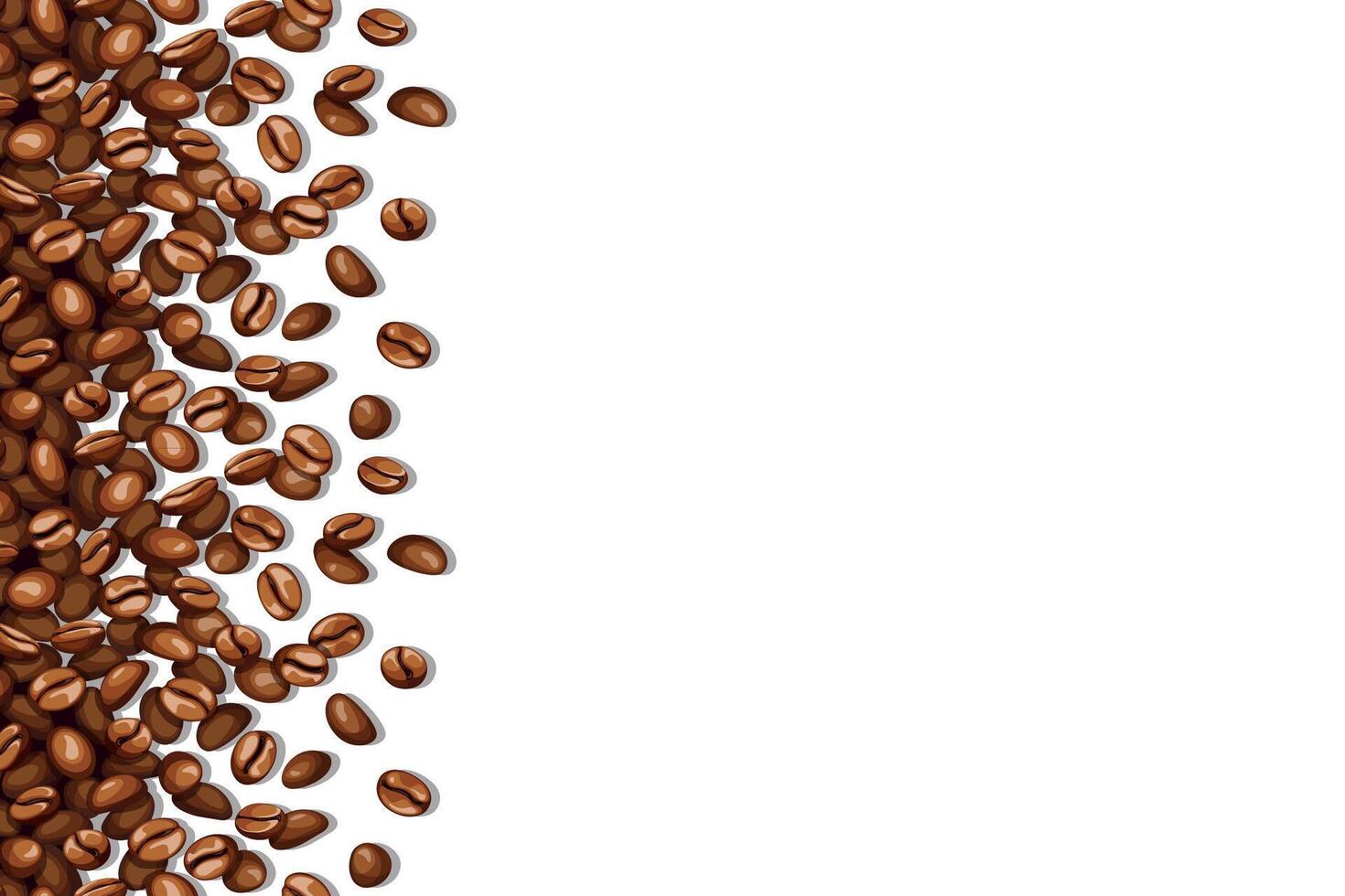 Vertically seamless background with top view of scattered roasted coffee beans surface and empty space. Blank frame template for cafes and restaurants. vector