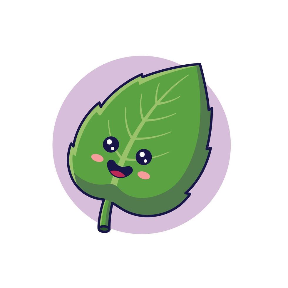 Fresh herbs concept. Cute Kawaii basil leaf character. cartoon icon illustration. Basil character in doodle style. Isolated on white background. vector