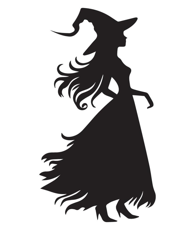 Witch silhouette, beautiful witch in black and white tone, for designer backgrounds and textures vector