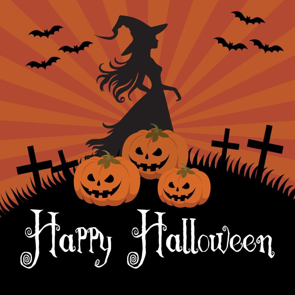 Halloween witch on background in Halloween theme, in orange tones vector