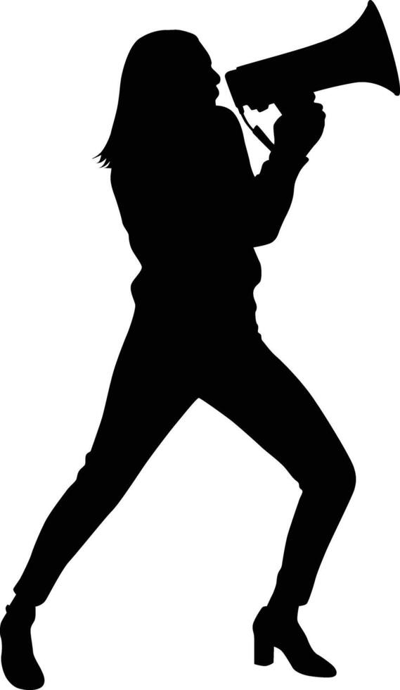 Girl pose while hold megaphone silhouette illustration vector