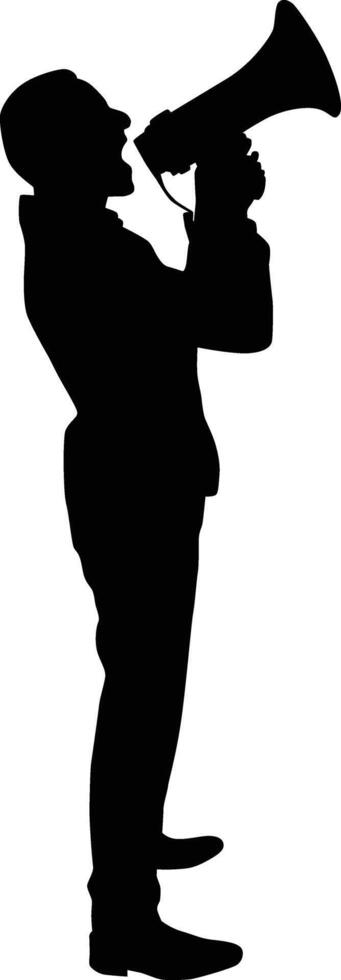 Men shout on megaphone pose silhouette illustration vector