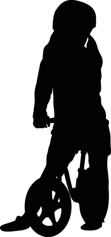 Silhouette of girl riding bicycle vector