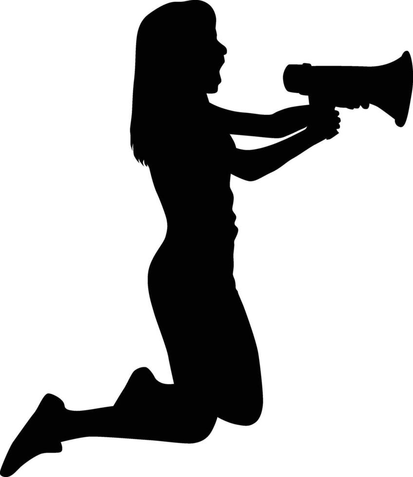 Women jump pose while holding megaphone vector