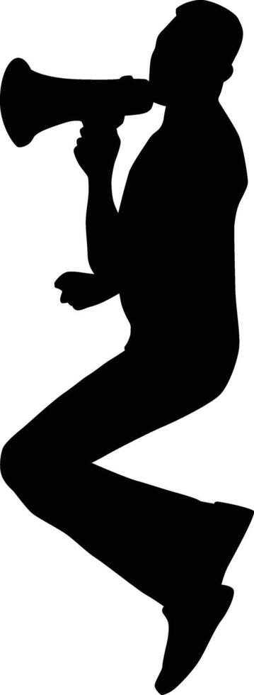 Men jump while holding megaphone silhouette vector