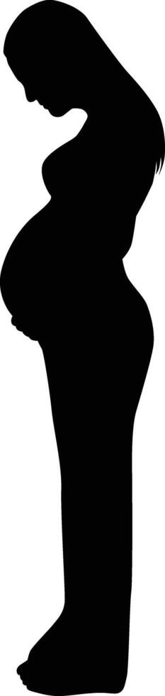 Silhouette of pregnant women looking at stomach vector