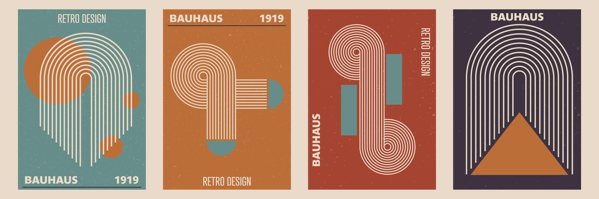 Set of abstract posters with geometric shapes and stripe pattern. background in trendy boho aesthetic. vector