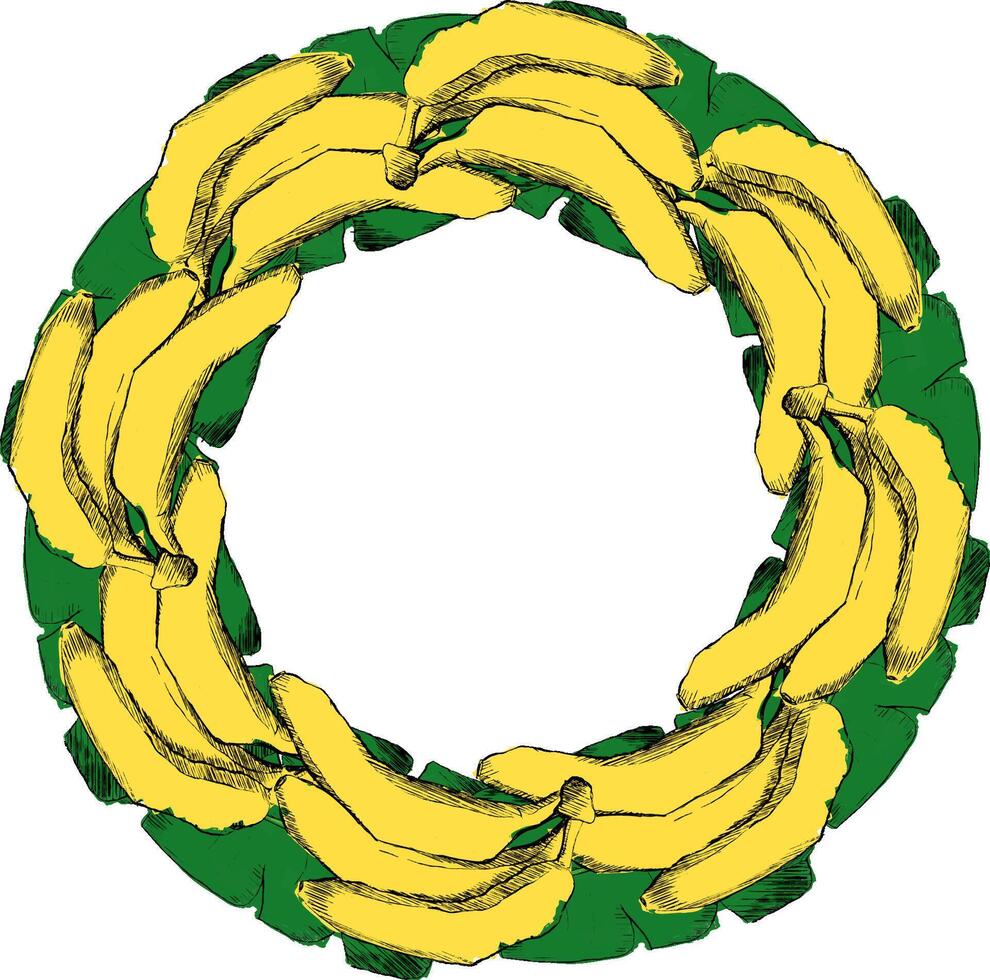 Summer fruit yellow banana round circle frame composition. Banana graphic illustration. illustration vector